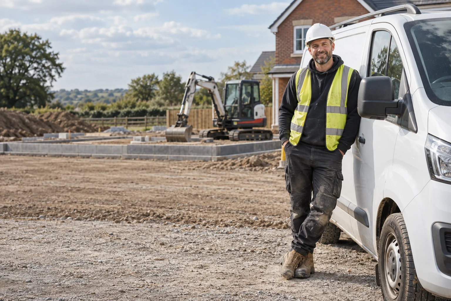 Groundworkers professional beside a service van